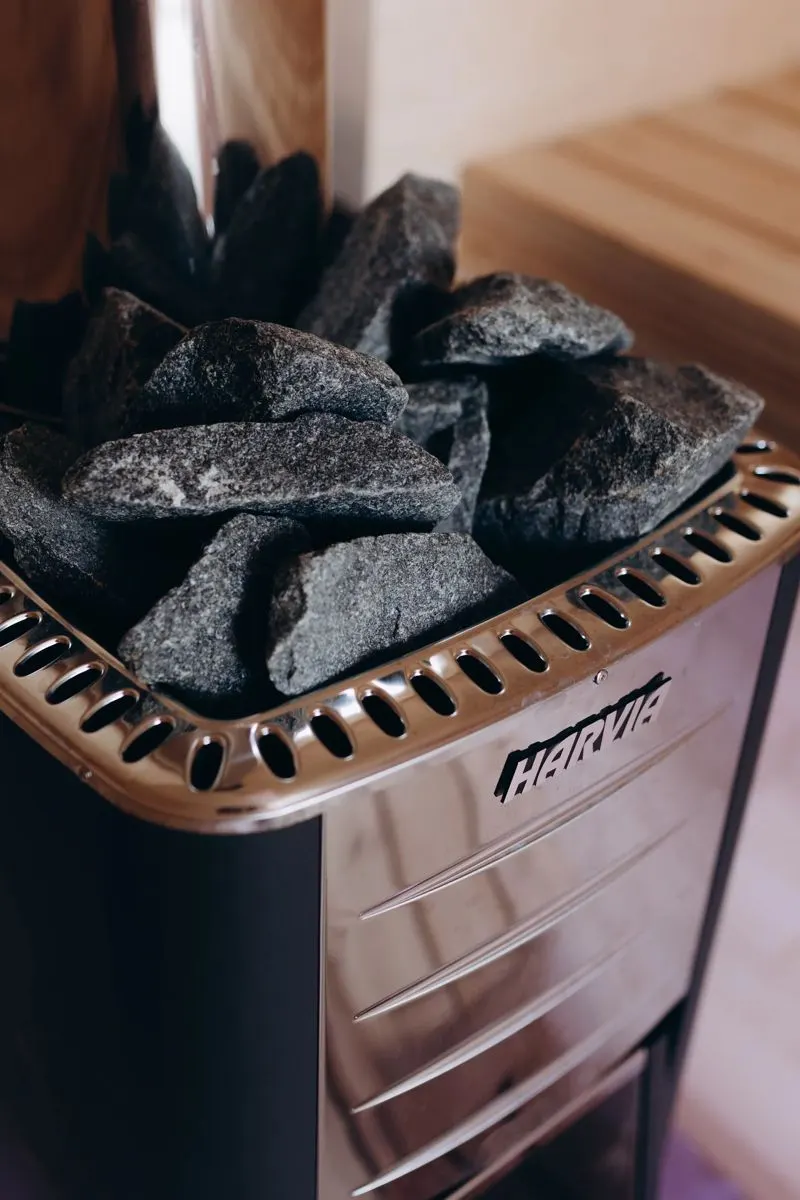 Sauna stones stacked on top of the stove